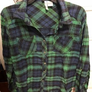 Navy and Green Plaid Button Down